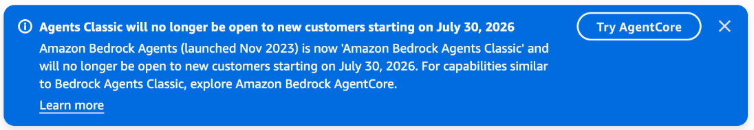AWS Bedrock Agents Classic No New Signup