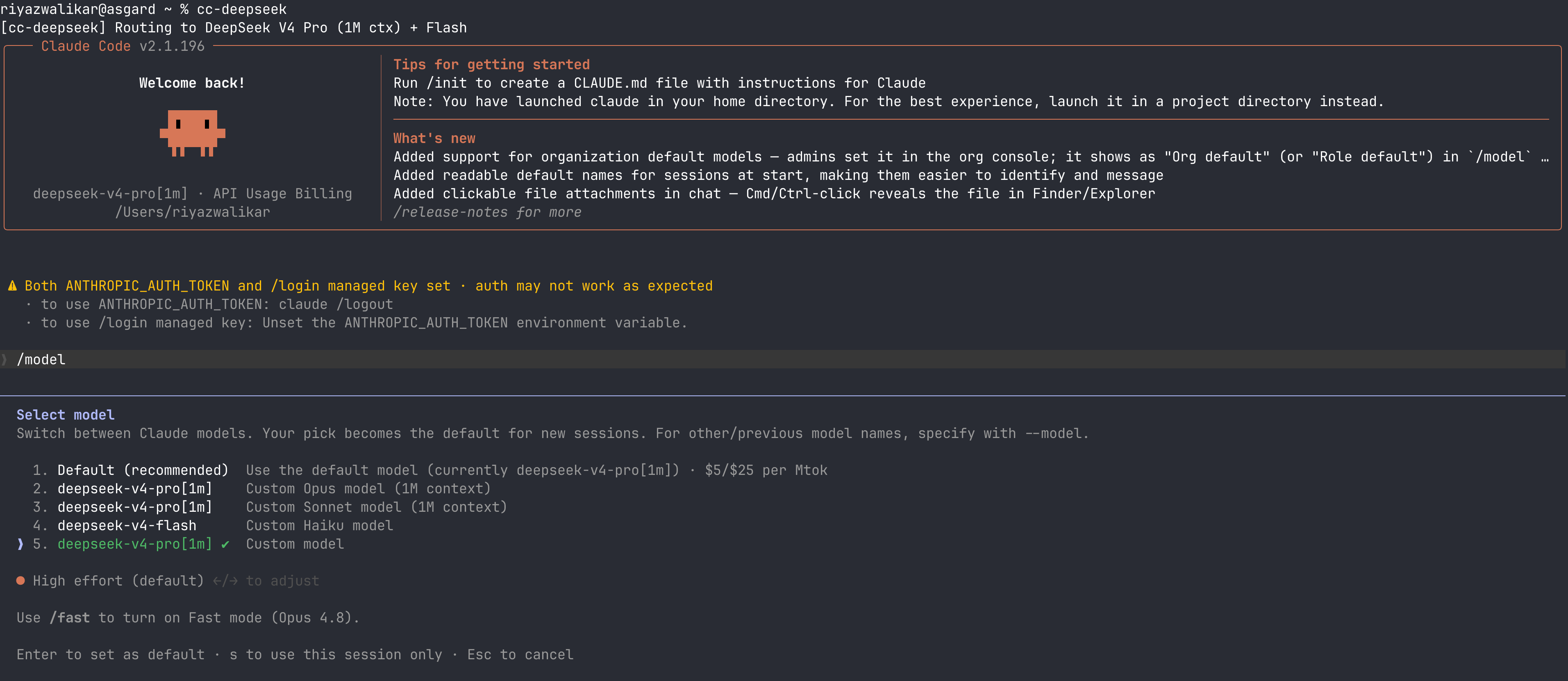 Claude Code using Deepseek model